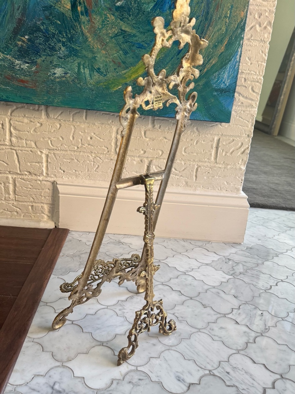 Vintage Ornate Gold Decorative Easel Stand 20.5x8.5 inch (Solid Brass) - Picture 4 of 9